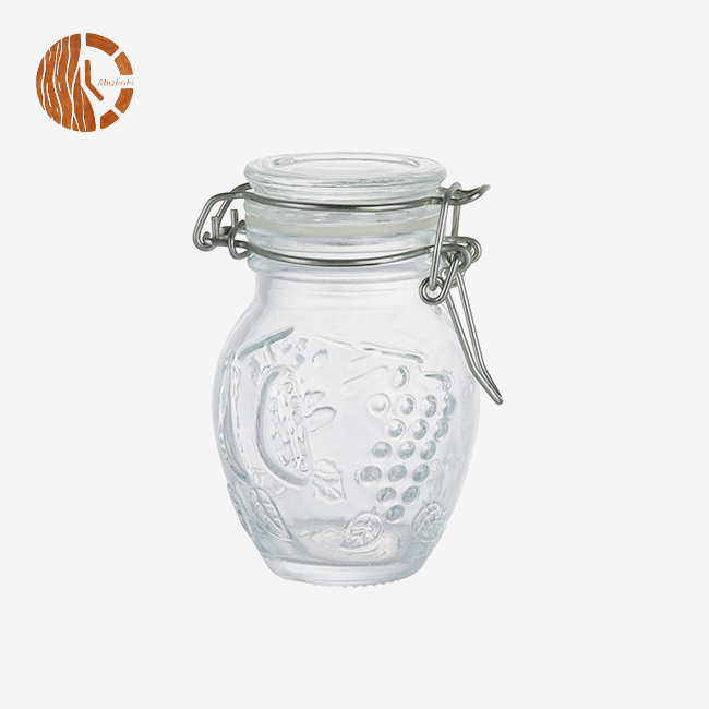 Embossed Grape Pattern Glass Clamp Jar with Airtight Lid